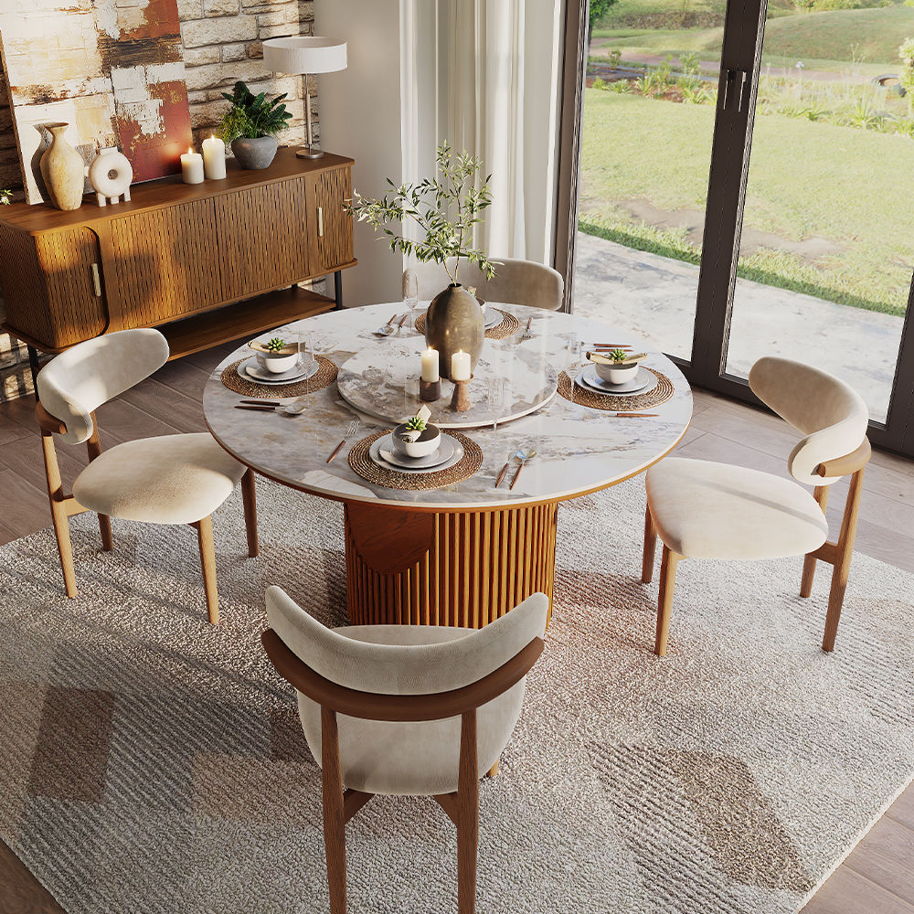 HOBART Pandora & Walnut Sintered Stone & Plywood Dining Tables