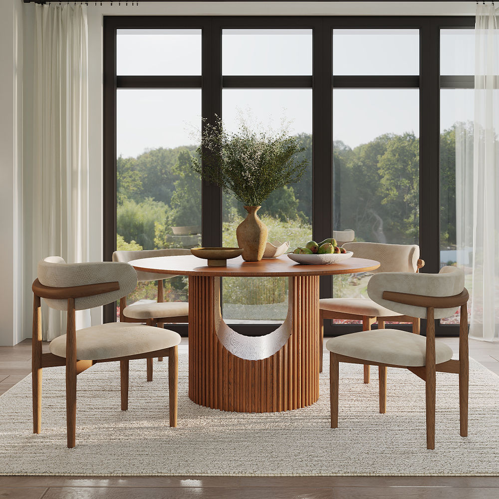 Partly Assemble Walnut Color Plywood Dining Tables