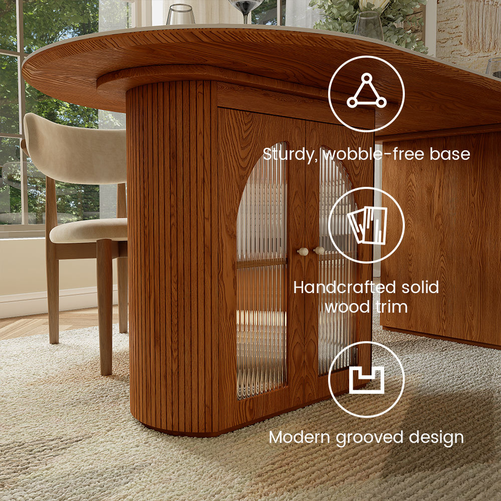 Partly Assemble White & Walnut Glossy Sintered Stone Dining Tables