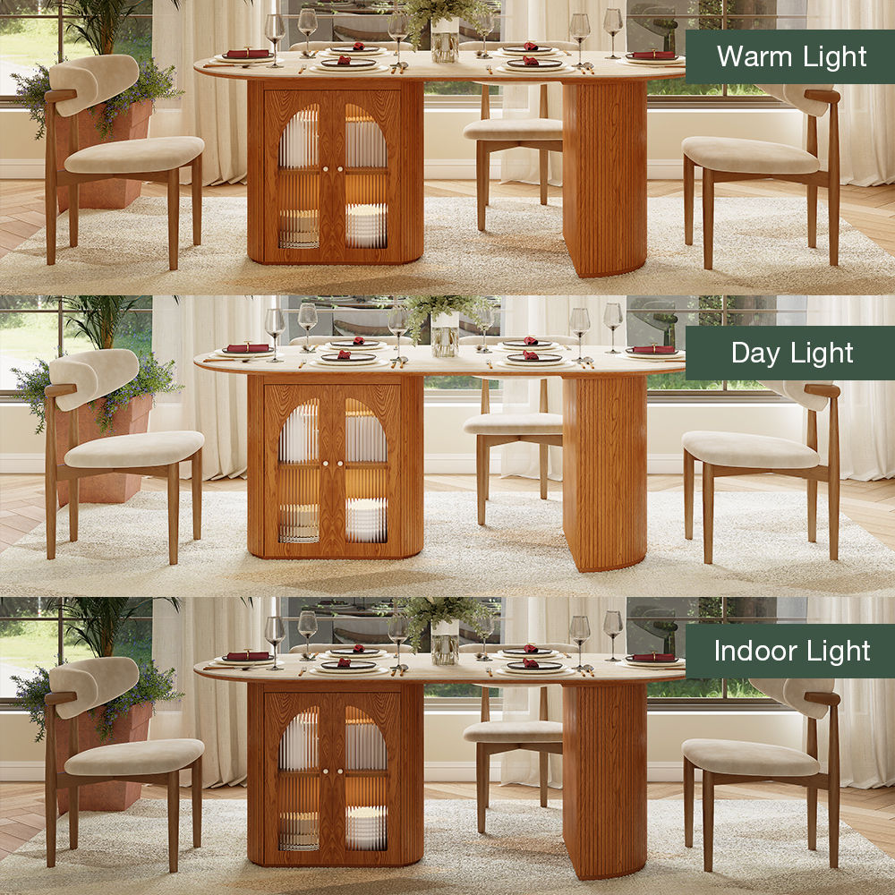 Partly Assemble Yellow & Walnut Matte Sintered Stone Dining Tables