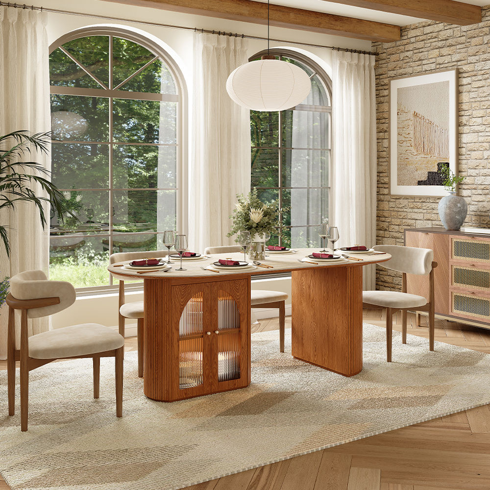 with Storage Yellow & Walnut Matte Sintered Stone Dining Tables