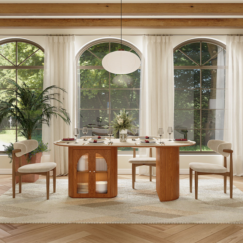 with Storage Yellow & Walnut Matte Sintered Stone Dining Tables