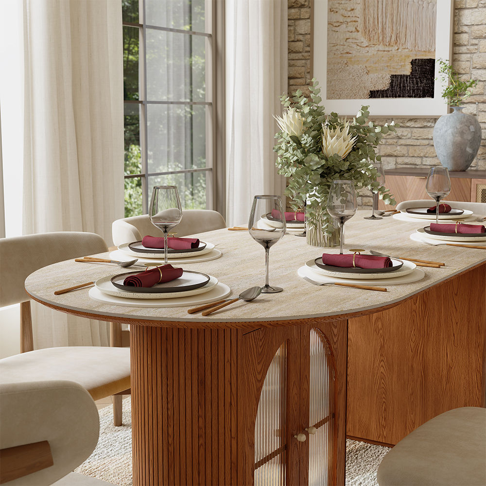 Mid Century Modern Yellow & Walnut Matte Sintered Stone Dining Tables
