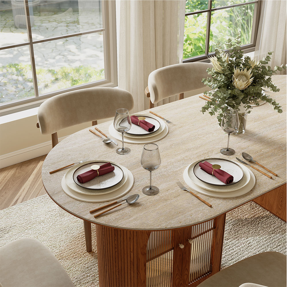 Wood Leg Yellow & Walnut Matte Sintered Stone Dining Tables