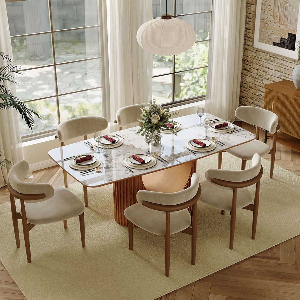 Rectangular Pandora & Walnut Glossy Sintered Stone Dining Tables
