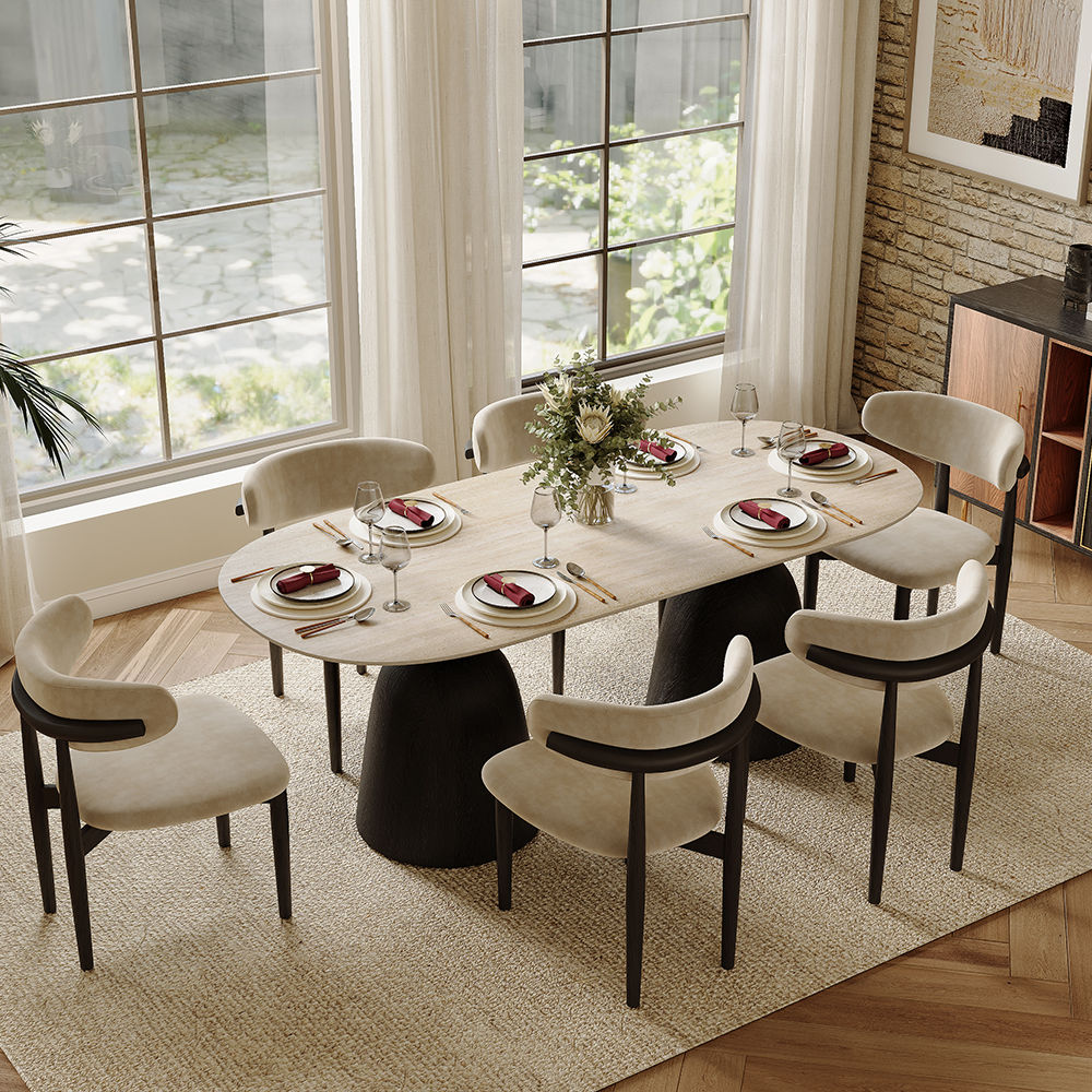 for 6 Yellow & Black Matte Sintered Stone Dining Tables