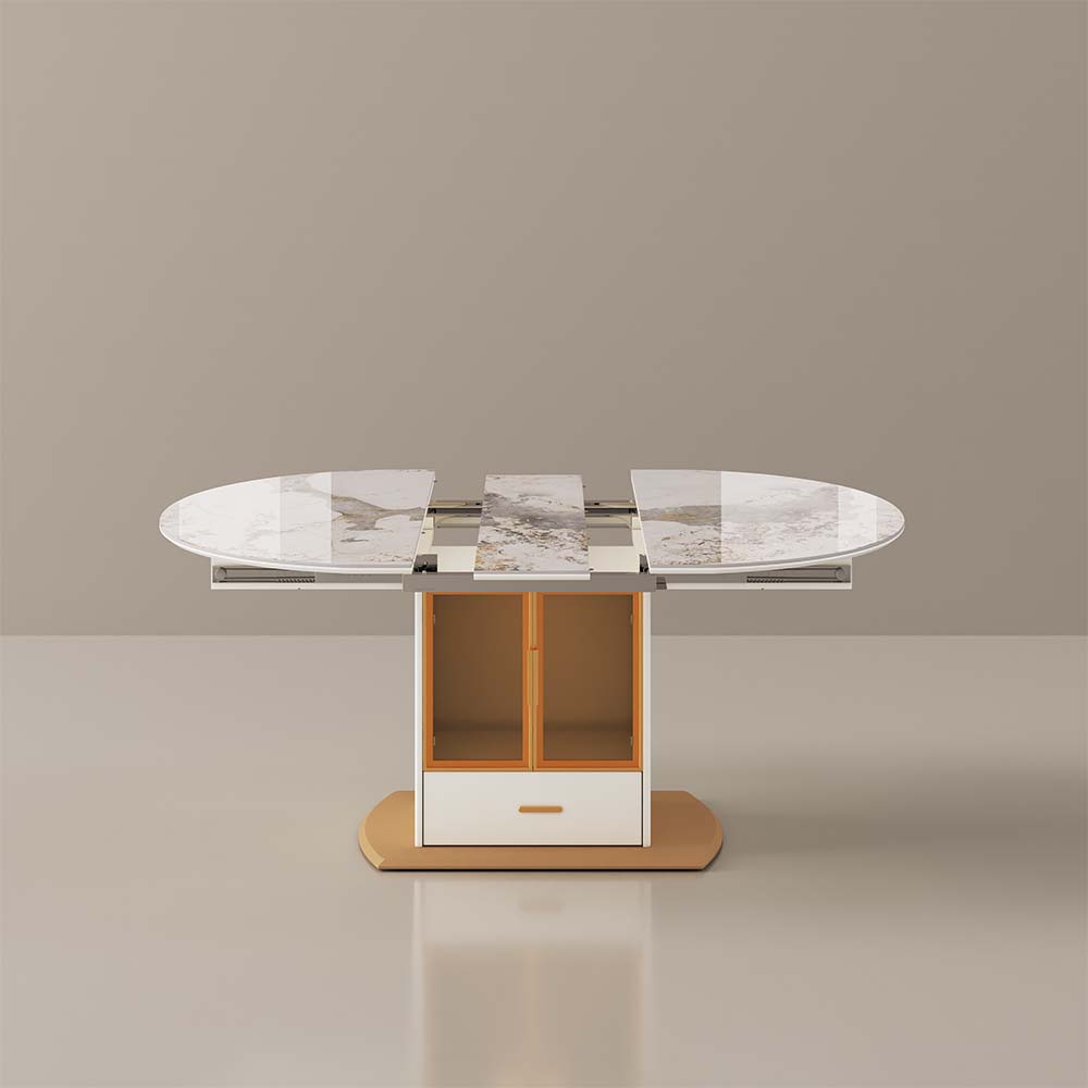 Glass Pandora & Gold Glossy Sintered Stone Dining Tables