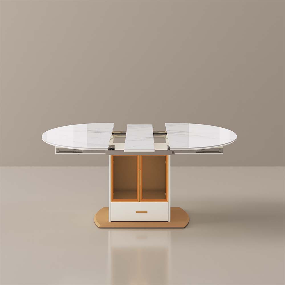 Sintered Stone White & Gold Glossy Sintered Stone Dining Tables