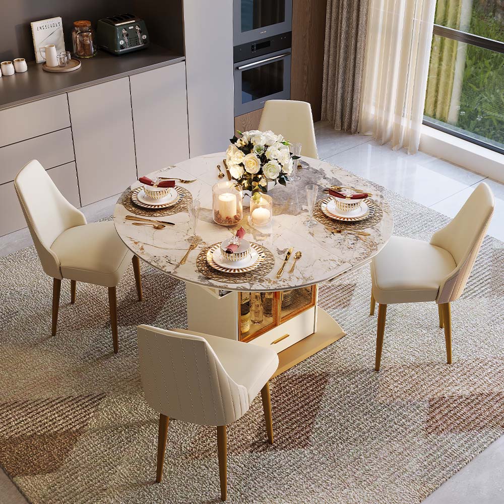 Partly Assemble Pandora & Gold Glossy Sintered Stone Dining Tables