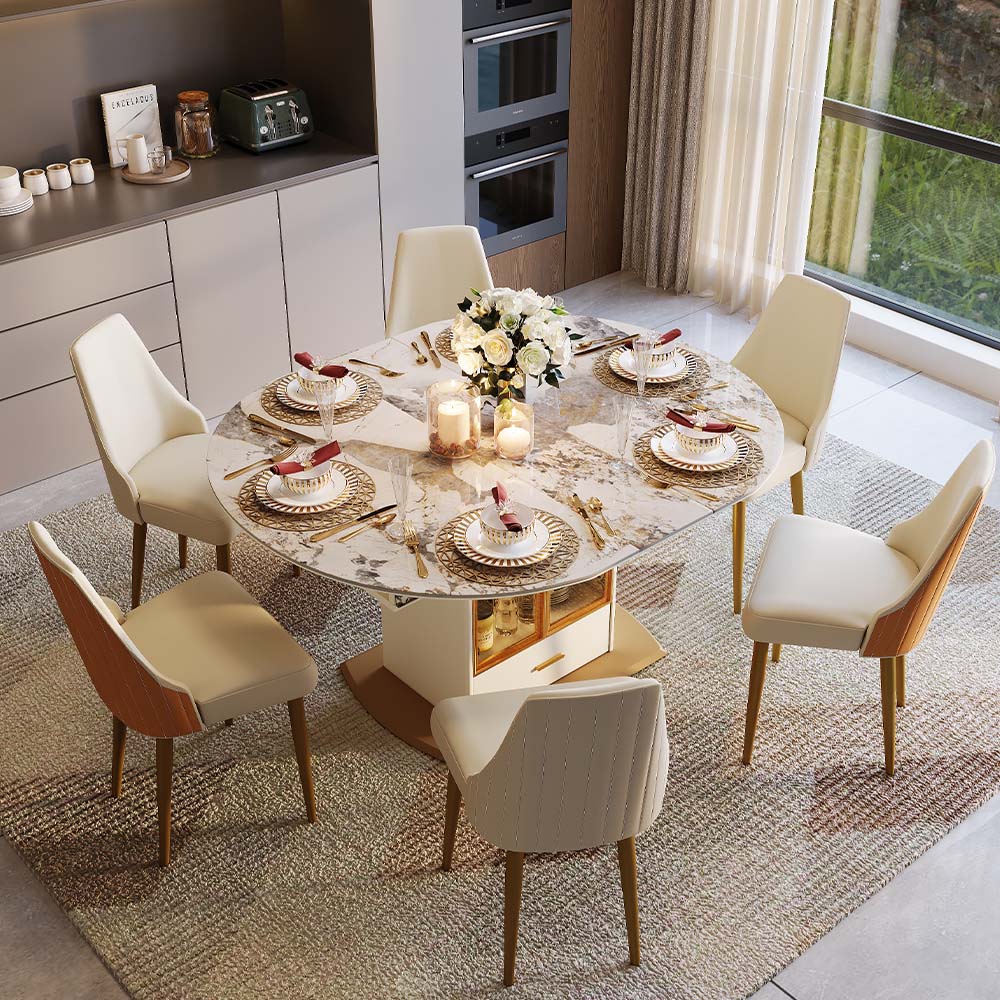 with Light Pandora & Gold Glossy Sintered Stone Dining Tables