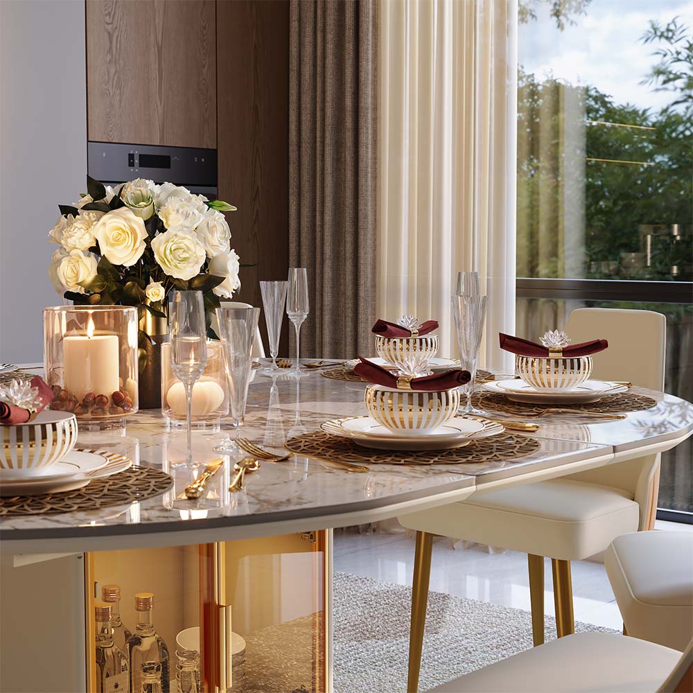 Sintered Stone Pandora & Gold Glossy Sintered Stone Dining Tables