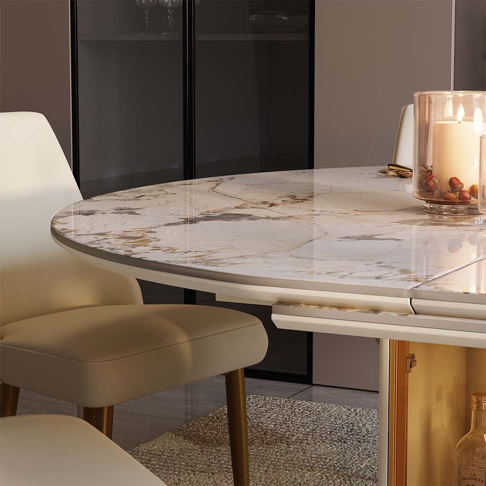 Oval Pandora & Gold Glossy Sintered Stone Dining Tables