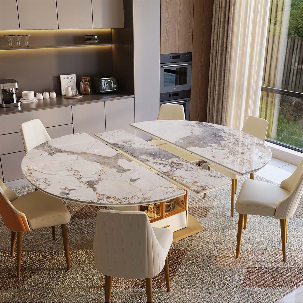 Oval Pandora & Gold Glossy Sintered Stone Dining Tables
