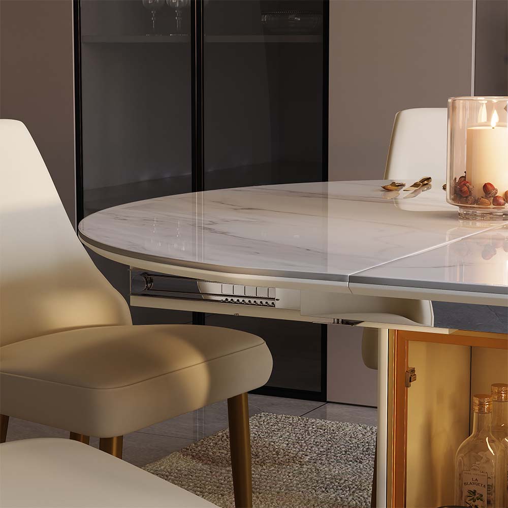 Modern Luxury White & Gold Glossy Sintered Stone Dining Tables