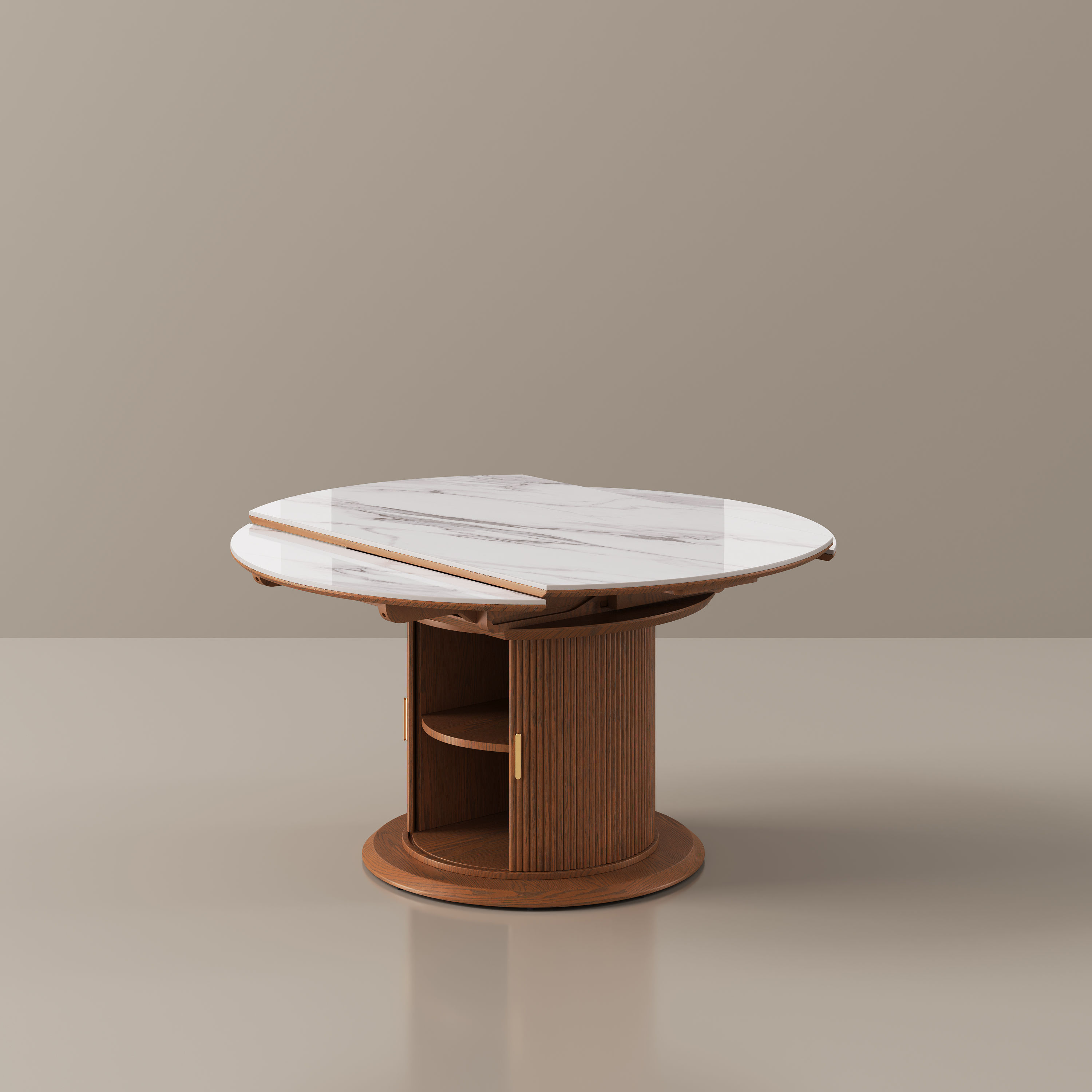 Wood Leg White & Walnut Glossy Sintered Stone & MDF Dining Tables