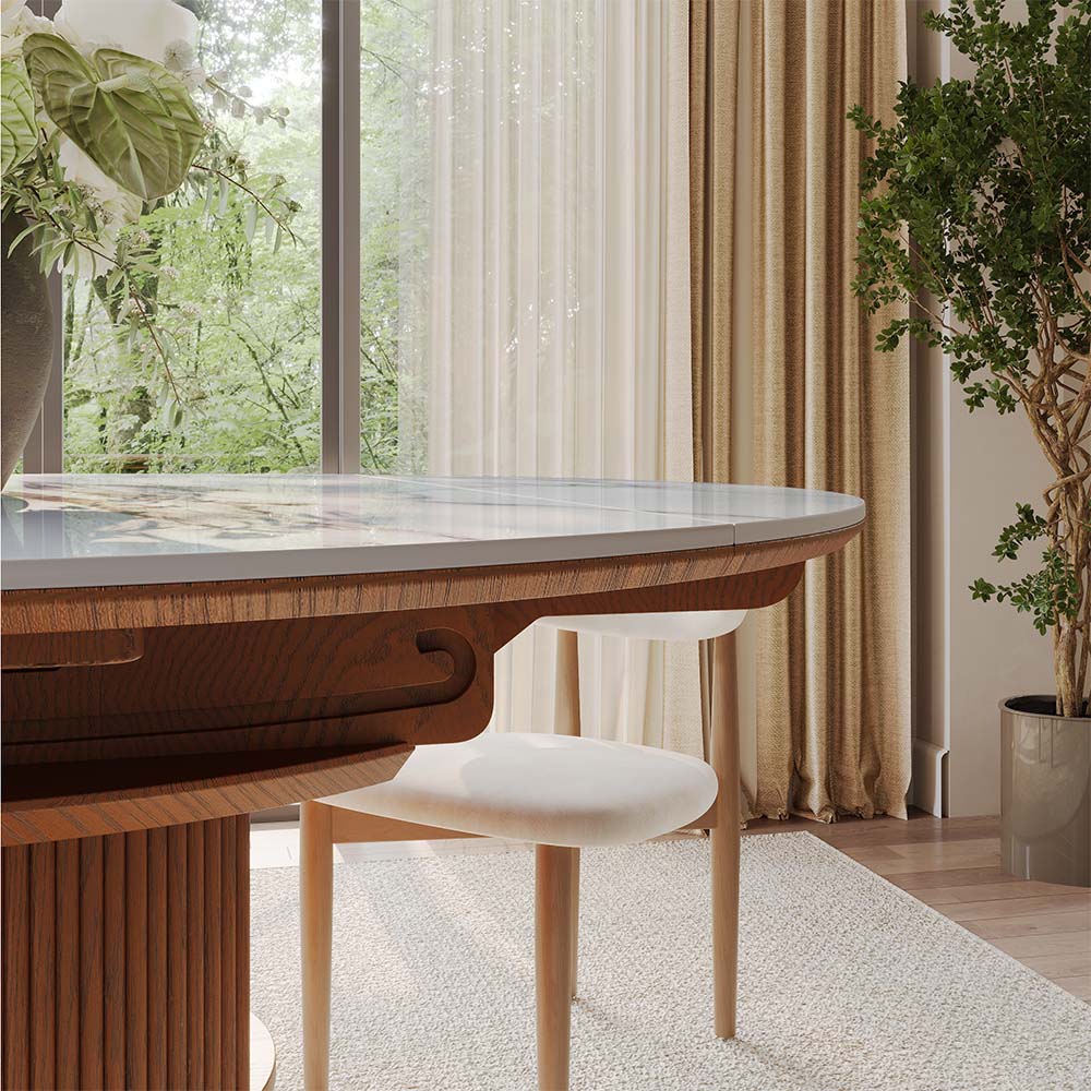 with Storage White & Walnut Glossy Sintered Stone & MDF Dining Tables