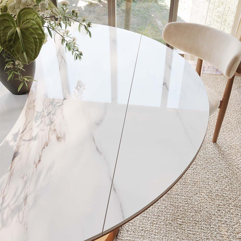 Wood Leg White & Walnut Glossy Sintered Stone & MDF Dining Tables