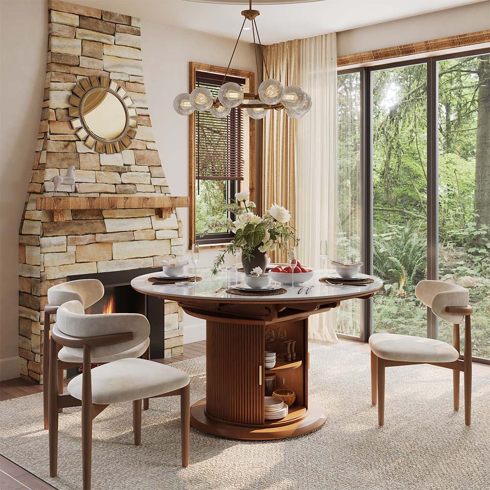 with Storage White & Walnut Glossy Sintered Stone & MDF Dining Tables