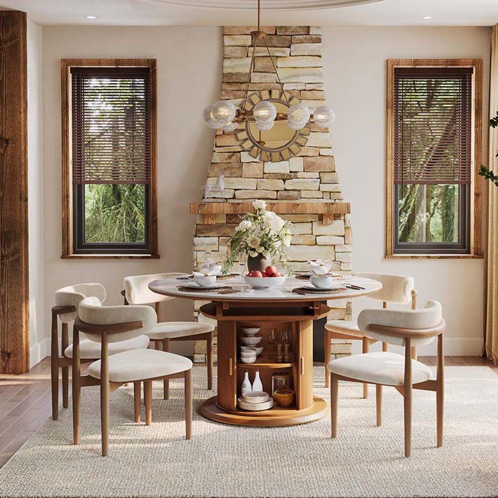 White & Walnut Glossy Sintered Stone & MDF Dining Tables