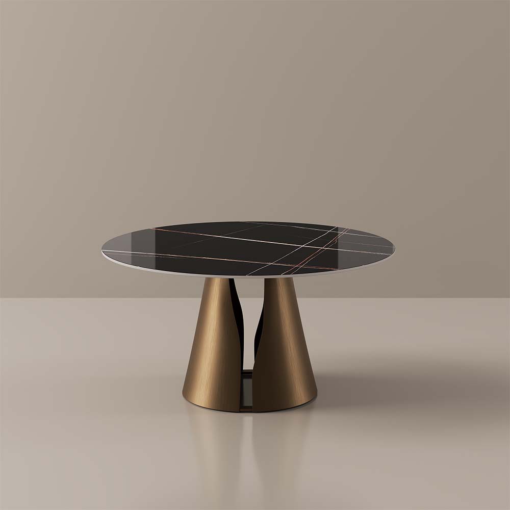 Round Black & Bronze Glossy Sintered Stone Dining Tables