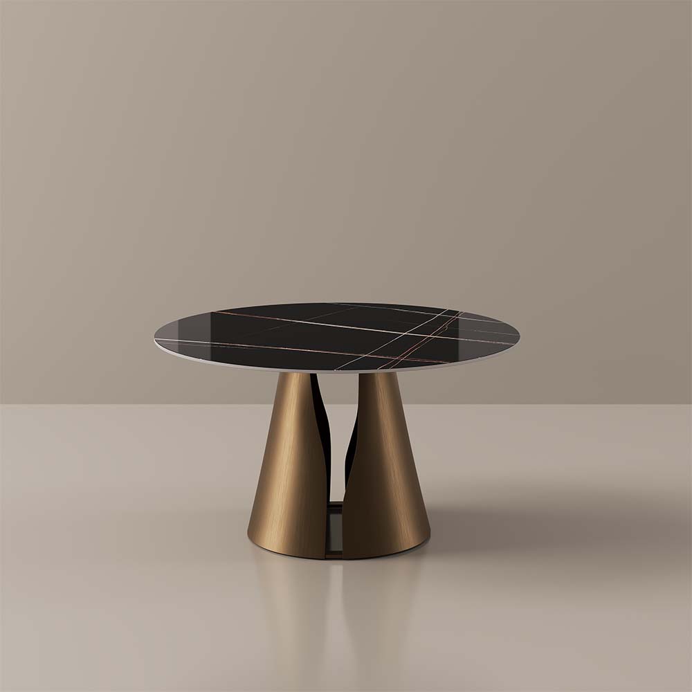 Modern Minimalist Black & Bronze Glossy Sintered Stone Dining Tables