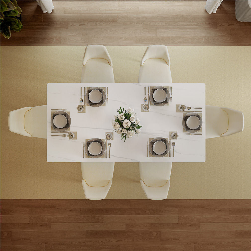 White & Gold Glossy Sintered Stone Dining Tables