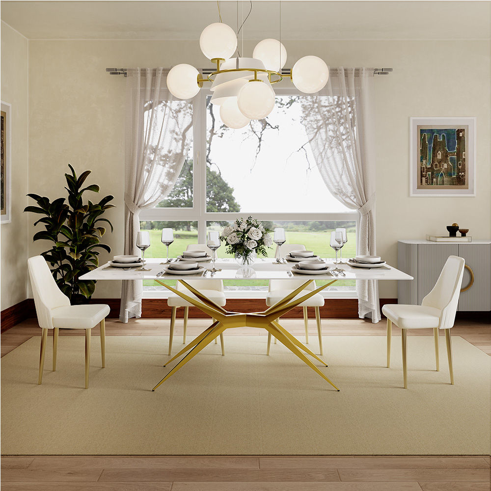 White & Gold Glossy Sintered Stone Dining Tables