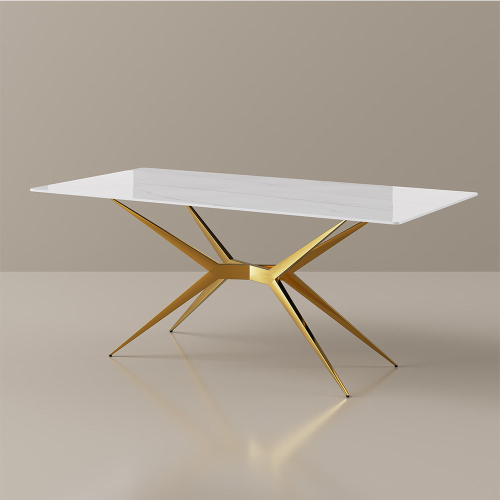 White & Gold Glossy Sintered Stone Dining Tables