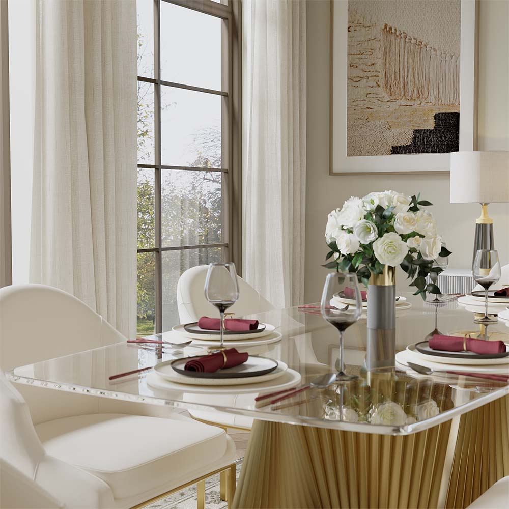 Modern Luxury Clear & Gold Tempered Glass Dining Tables