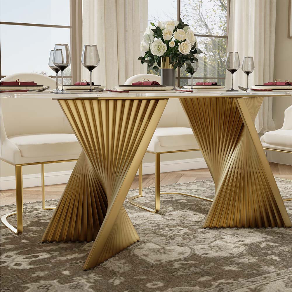 Glass Clear & Gold Tempered Glass Dining Tables