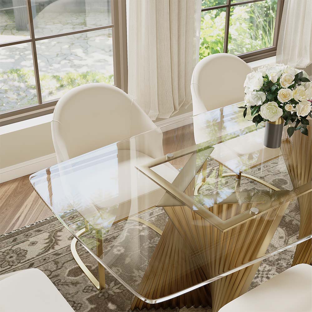 Modern Luxury Clear & Gold Tempered Glass Dining Tables