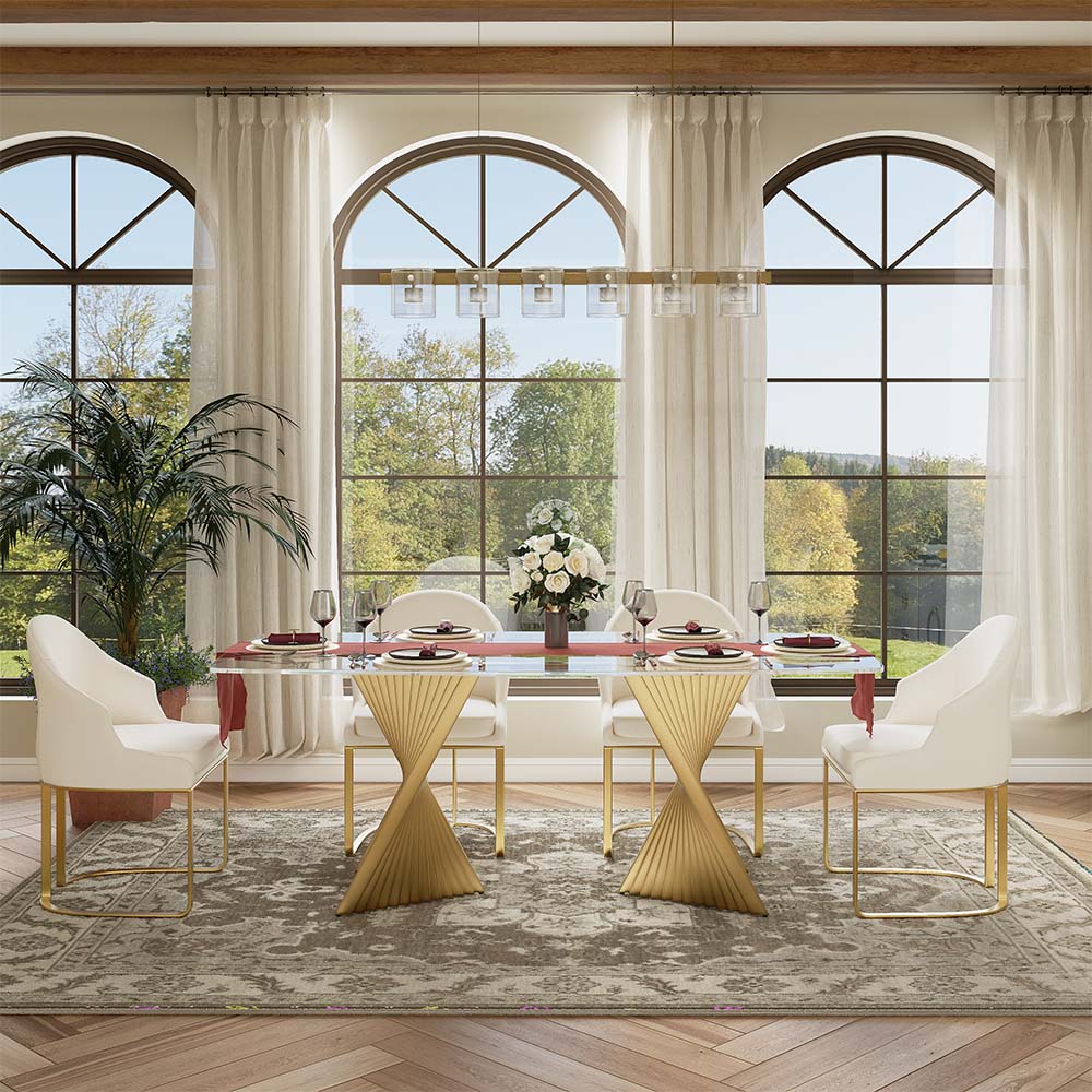 for 6 Clear & Gold Tempered Glass Dining Tables