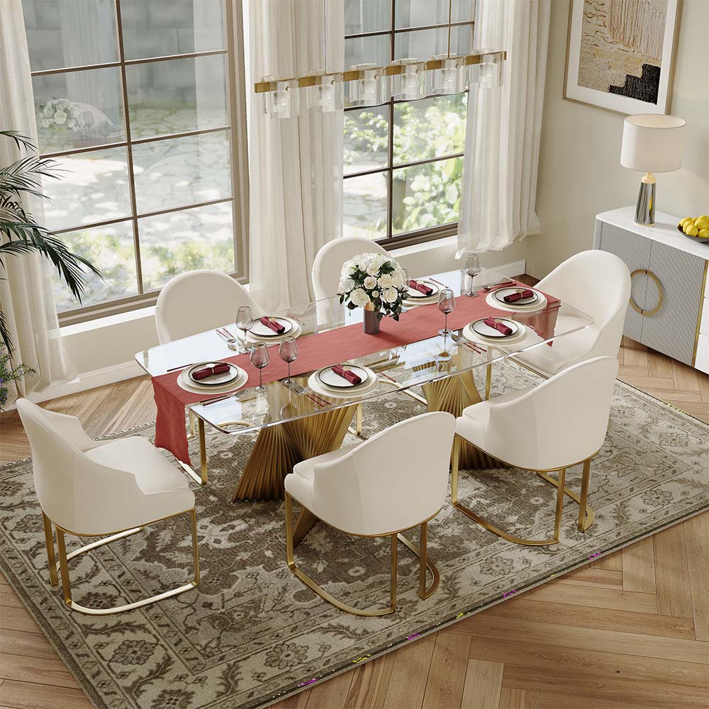 Modern Luxury Clear & Gold Tempered Glass Dining Tables