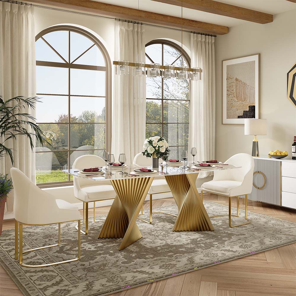 Partly Assemble Clear & Gold Tempered Glass Dining Tables