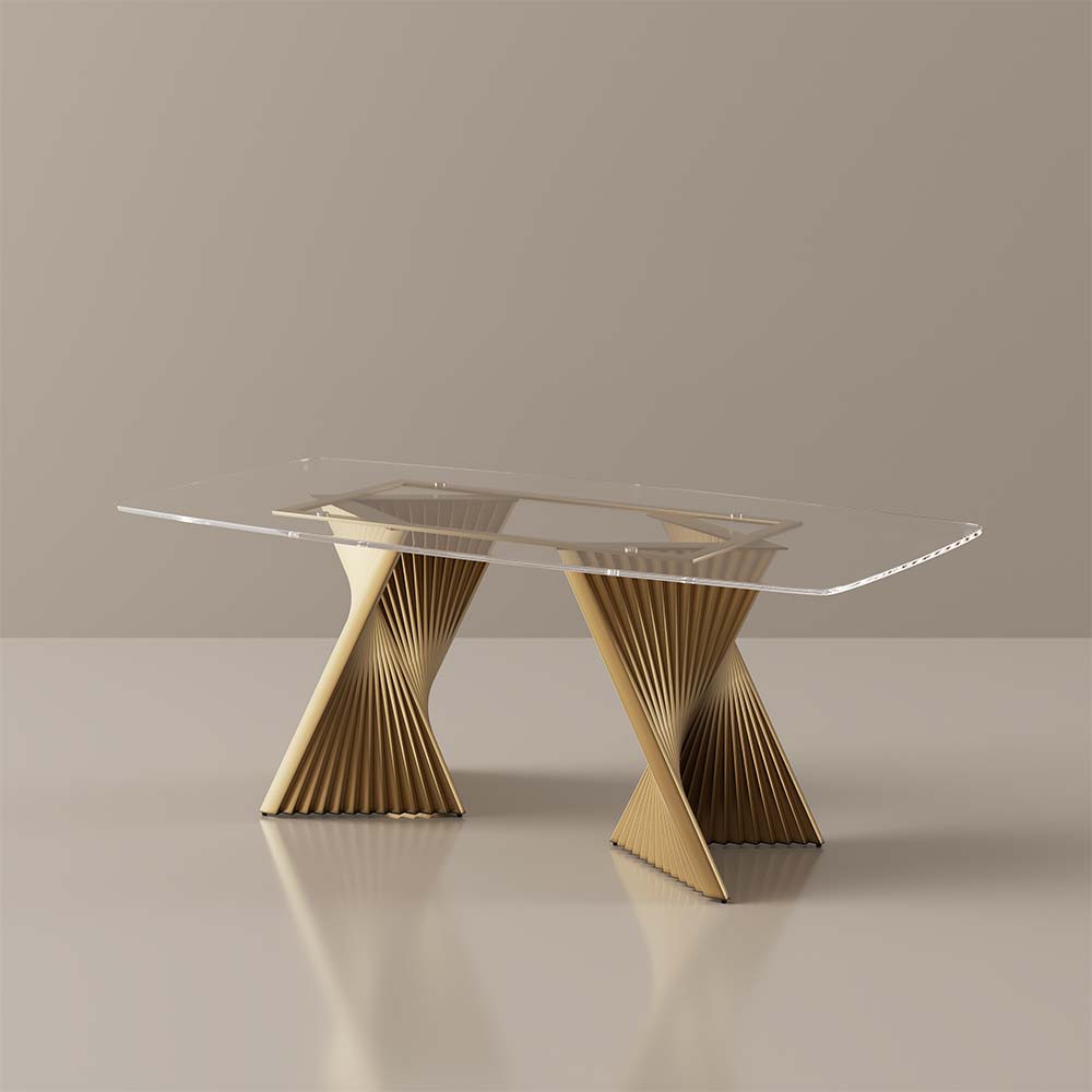 Partly Assemble Clear & Gold Tempered Glass Dining Tables
