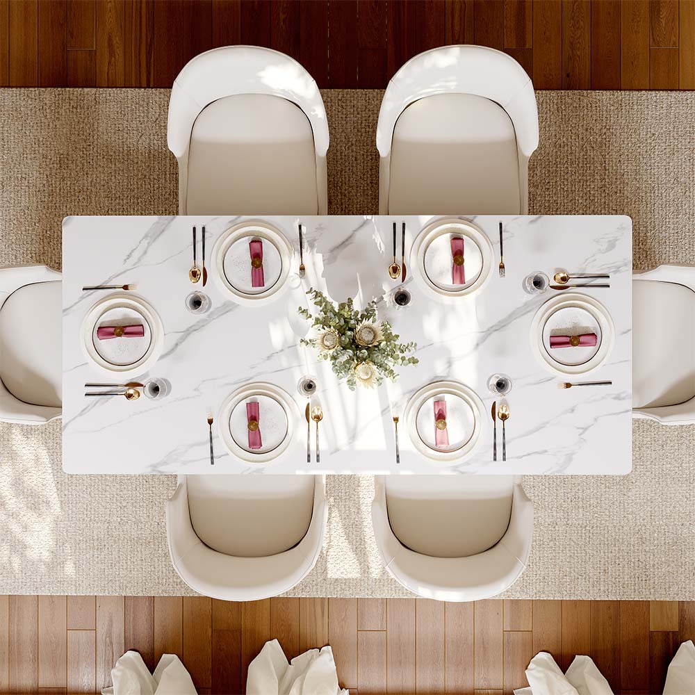 Rectangular White & Gold Glossy Sintered Stone Dining Tables