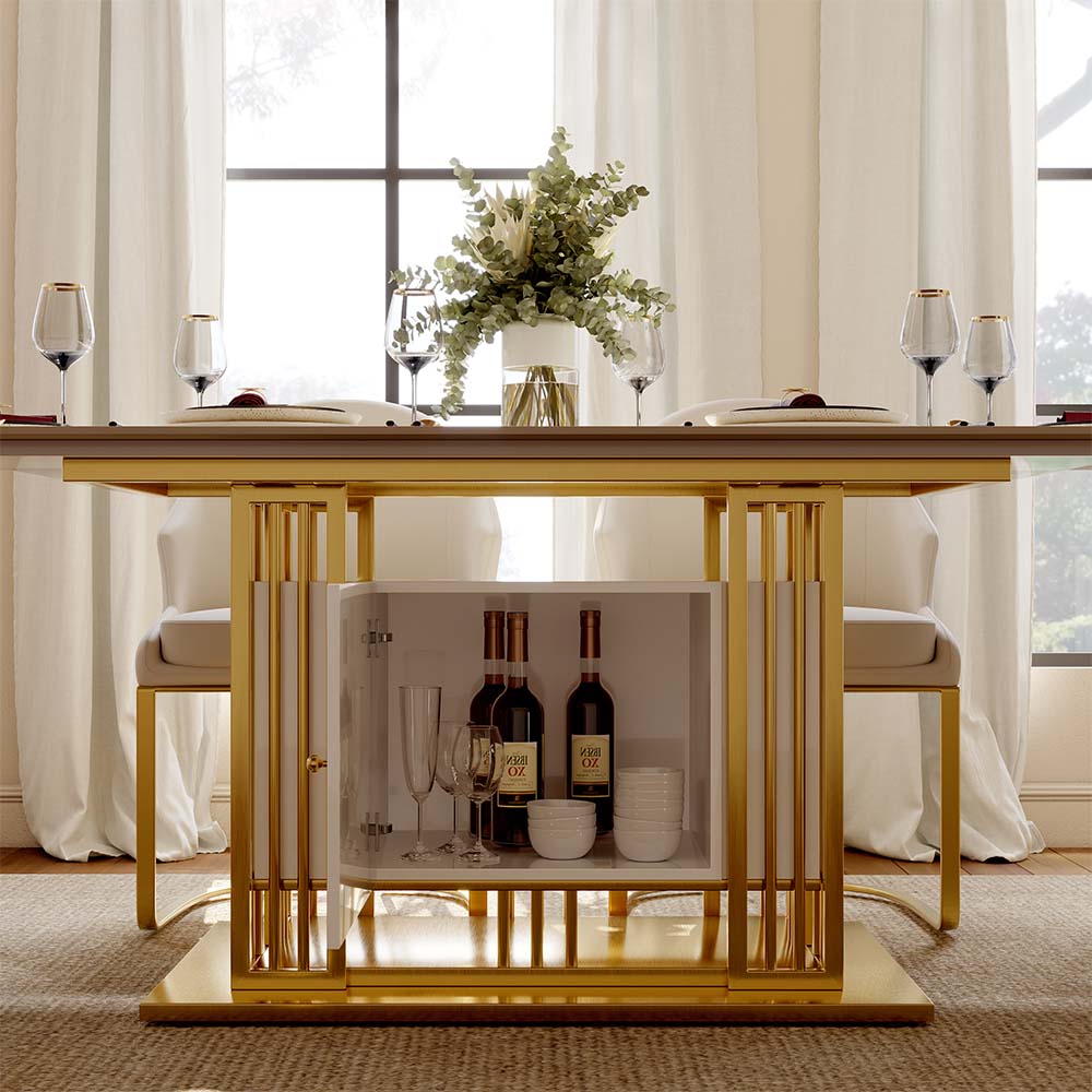 Sintered Stone White & Gold Glossy Sintered Stone Dining Tables
