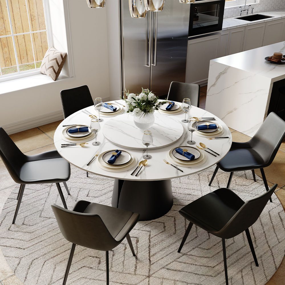 Partly Assemble White & Black Matte Sintered Stone Dining Tables