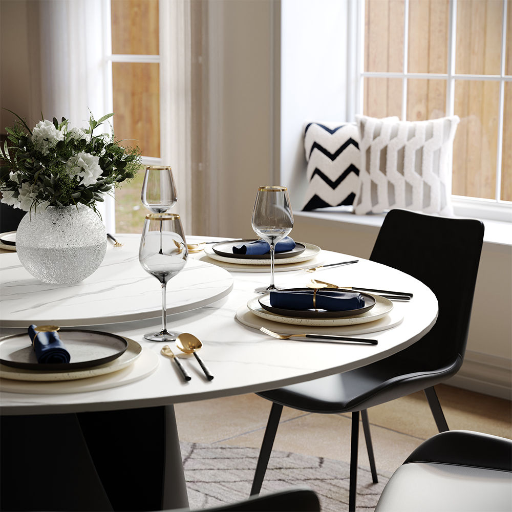 Round White & Black Matte Sintered Stone Dining Tables