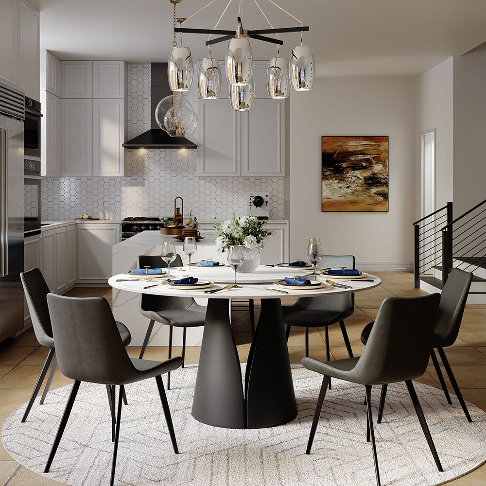 Metal Base White & Black Matte Sintered Stone Dining Tables