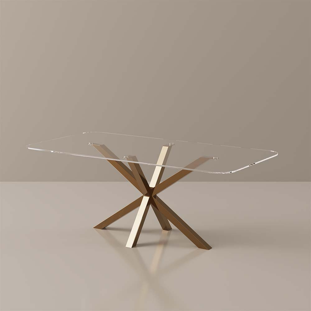 Metal Base Clear & Gold Tempered Glass Dining Tables