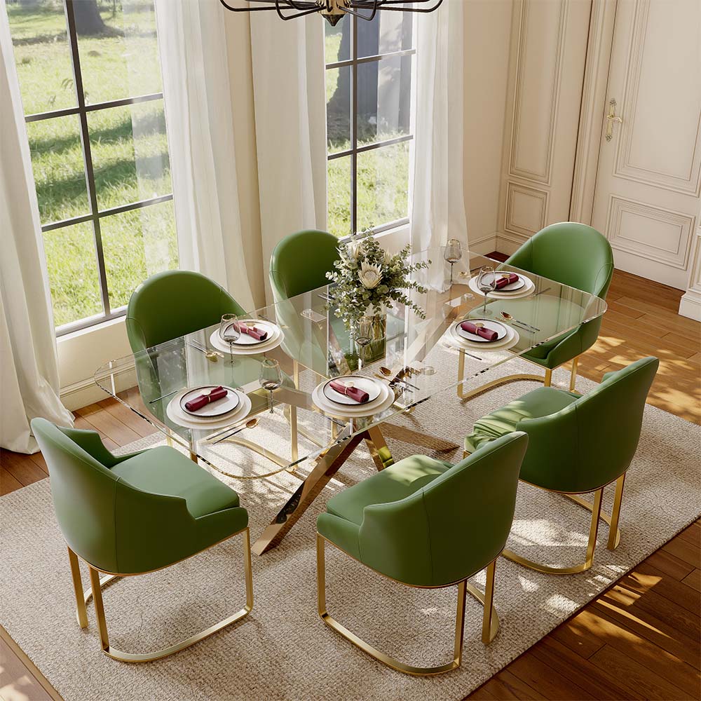 Metal Base Clear & Gold Tempered Glass Dining Tables