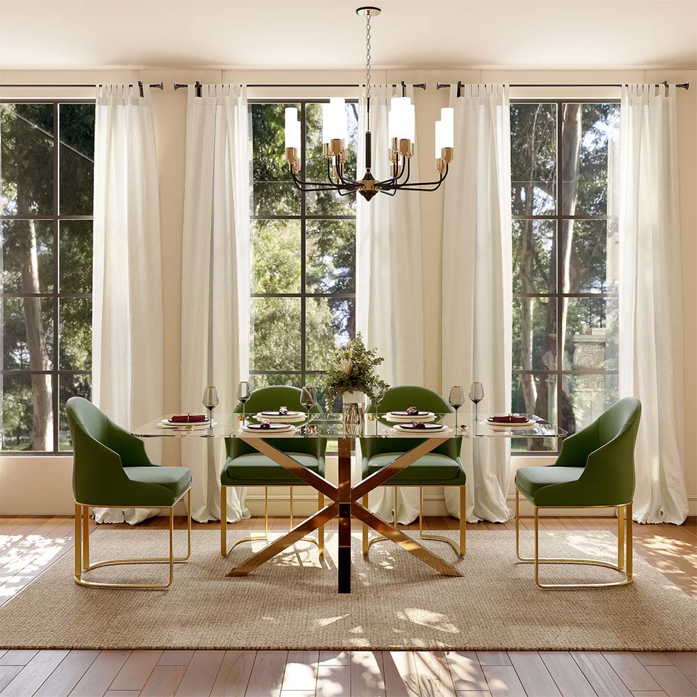Metal Base Clear & Gold Tempered Glass Dining Tables