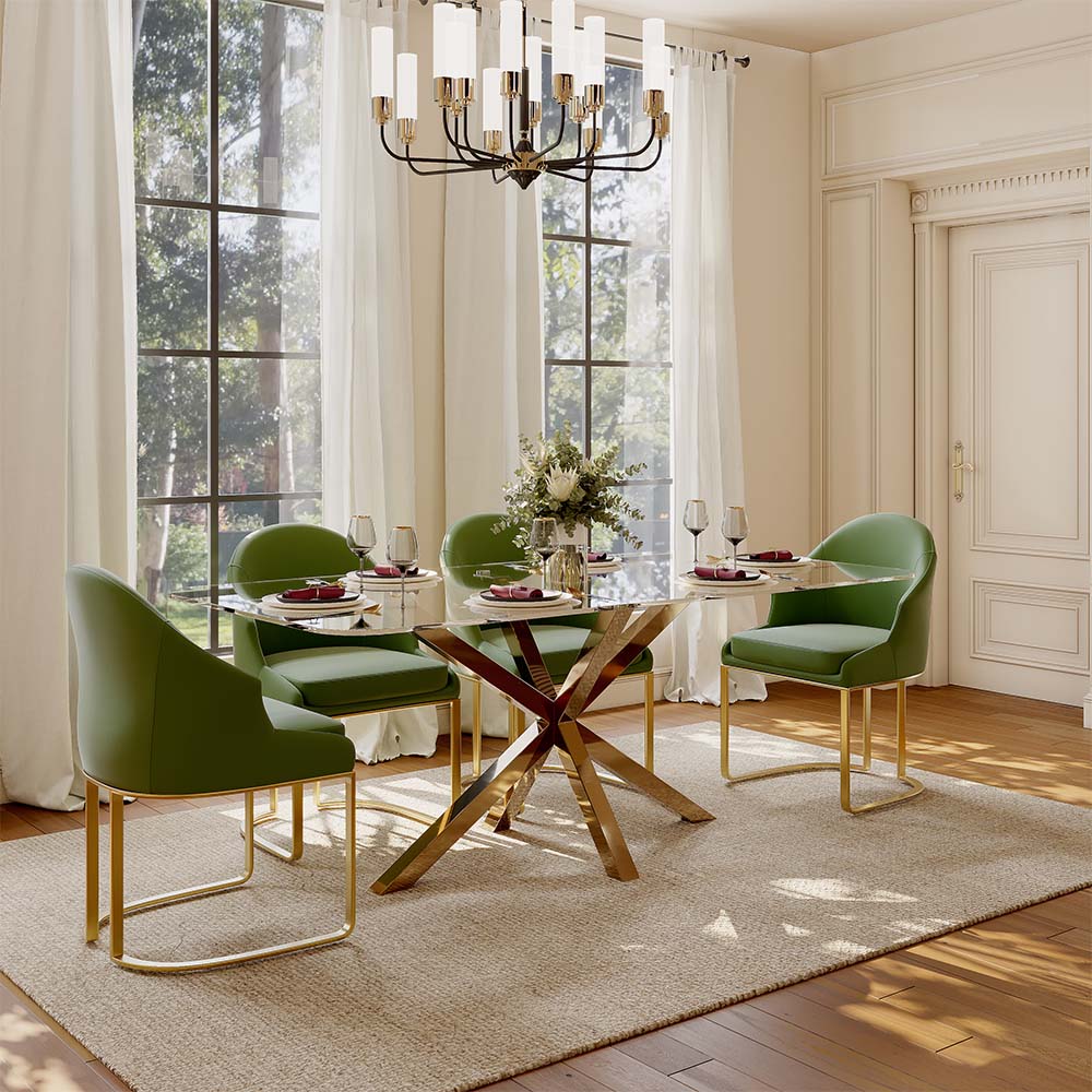 Partly Assemble Clear & Gold Tempered Glass Dining Tables