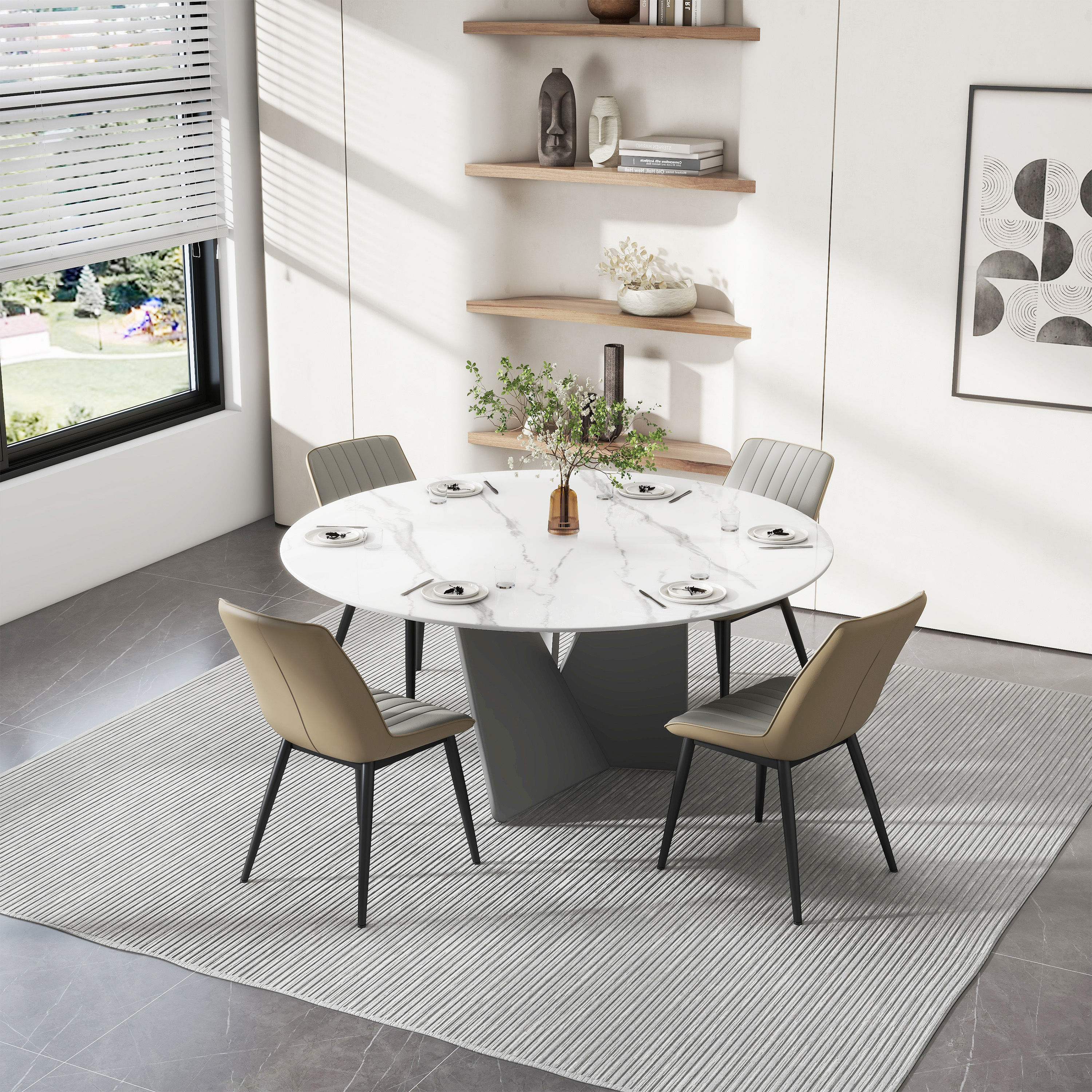 Round White Glossy Sintered Stone Dining Tables