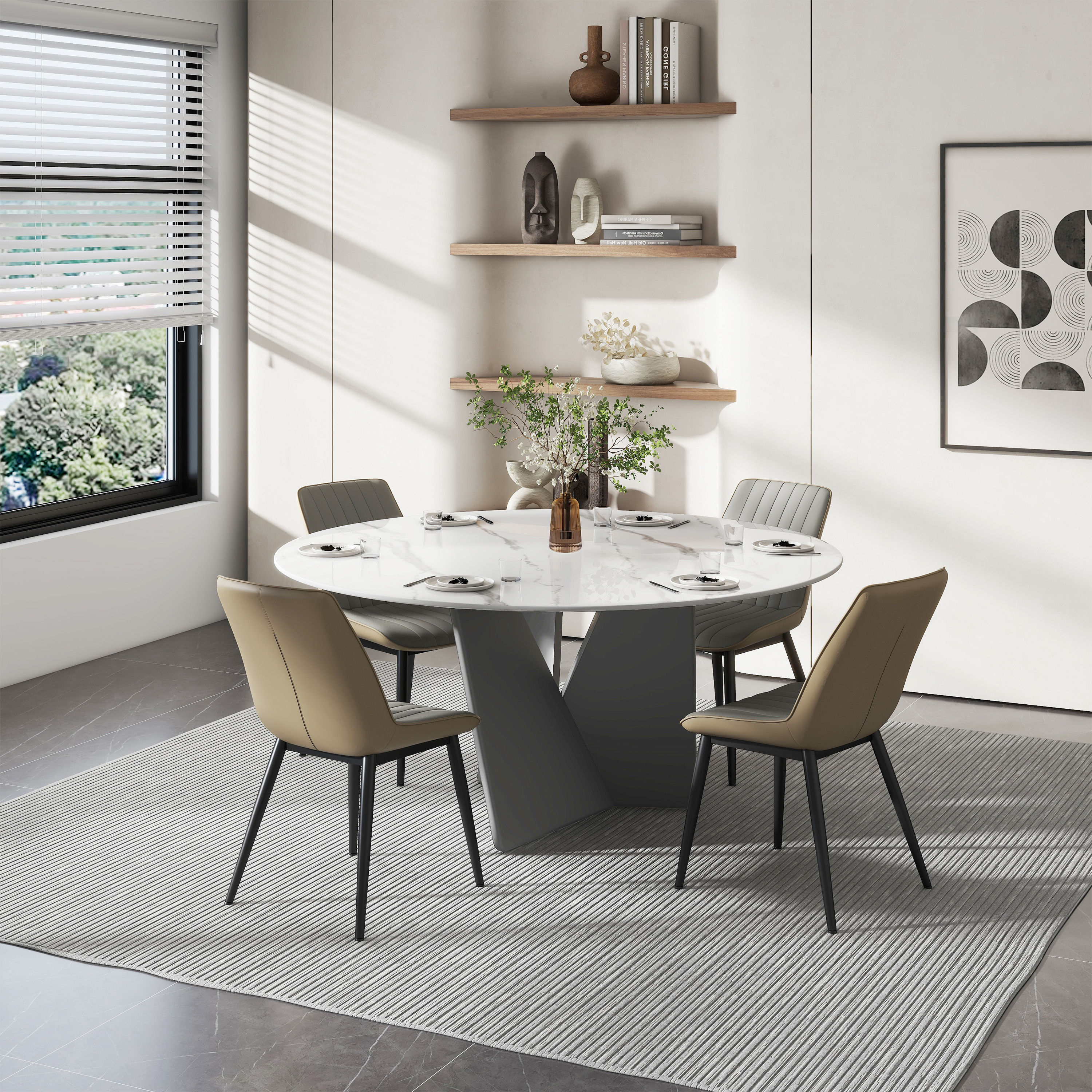Round White Glossy Sintered Stone Dining Tables