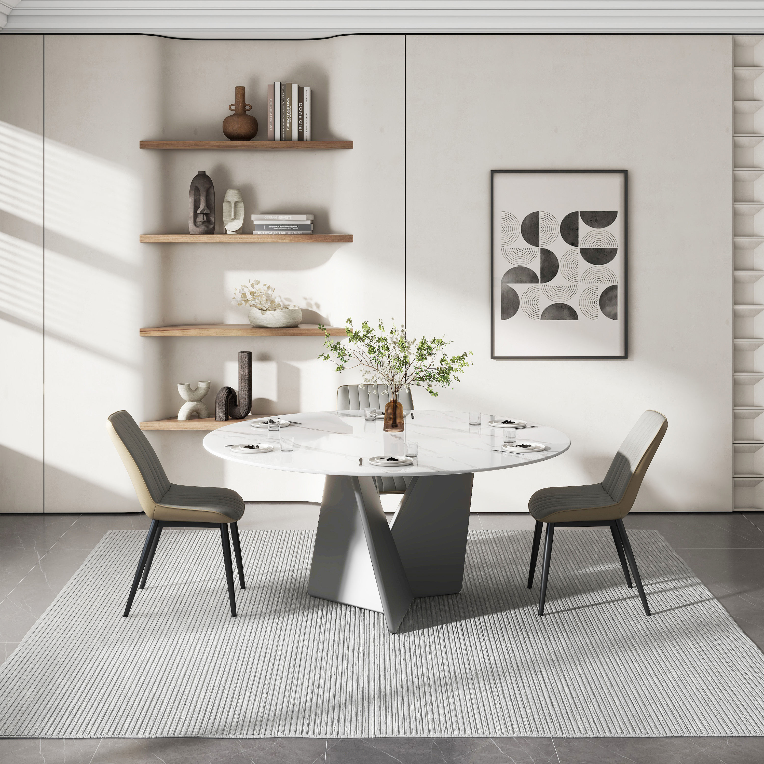 Partly Assemble White Glossy Sintered Stone Dining Tables