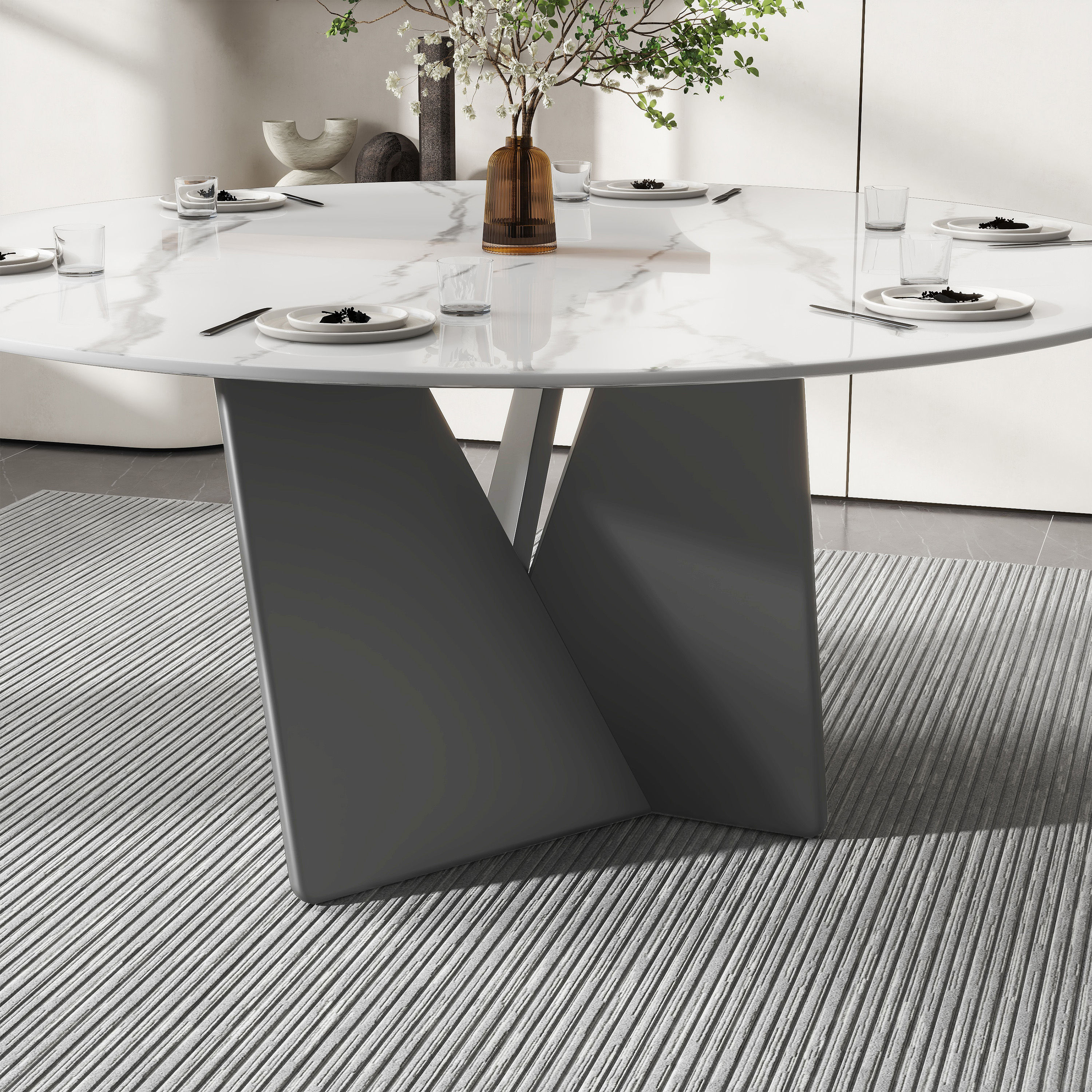 Round White Glossy Sintered Stone Dining Tables