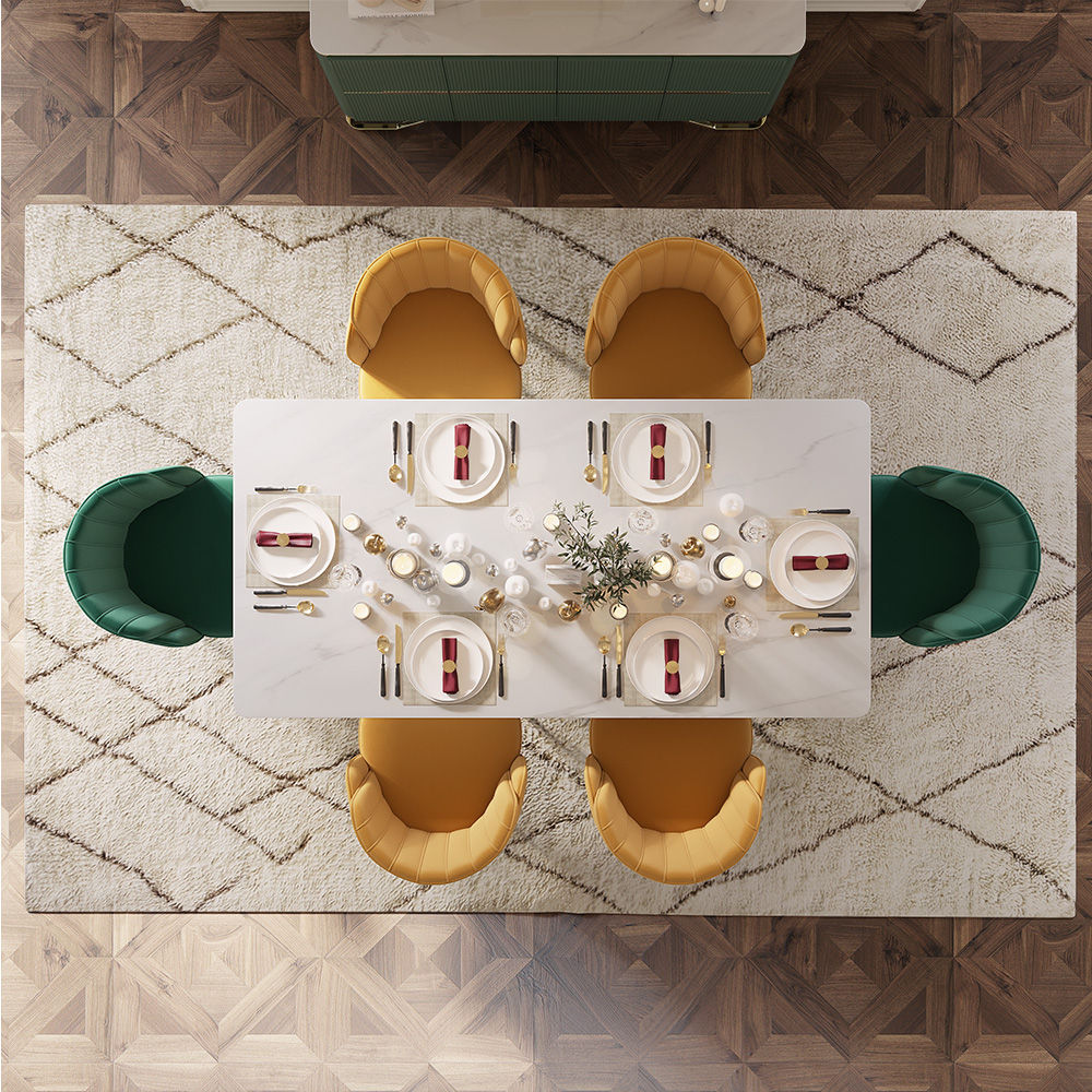 Sintered Stone White & Gold Glossy Sintered Stone Dining Tables