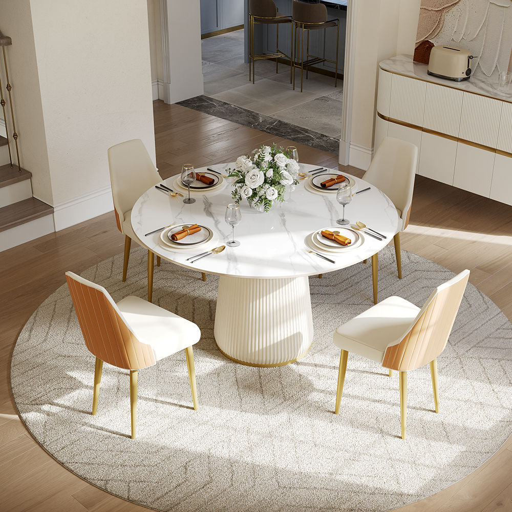 with Lazy Susan White Matte Sintered Stone Dining Tables